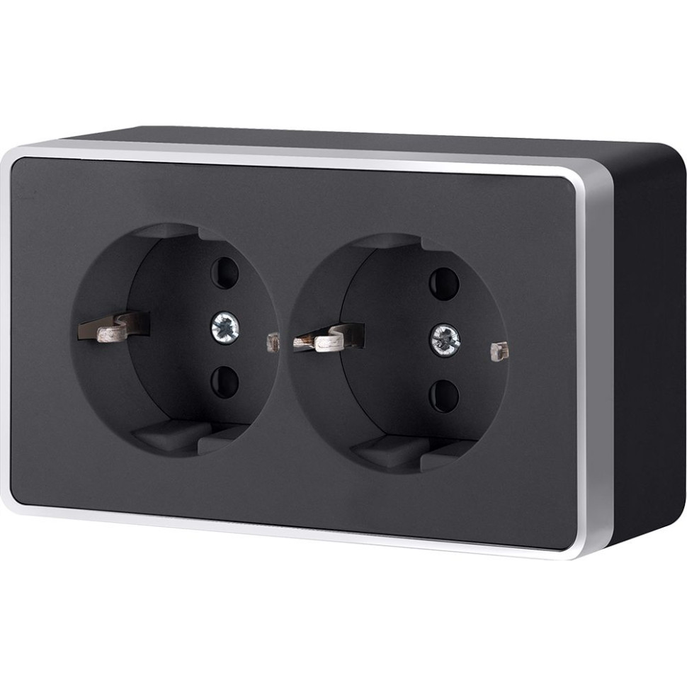 Розетка двойная с заземлением Gallant черный с серебром W5072134 W5072134