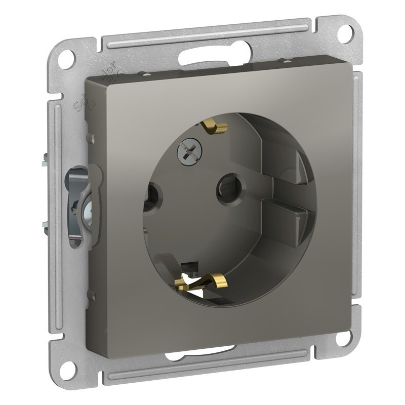 Розетка силовая Schneider Electric Atlas Design со шторками, сталь ATN000945
