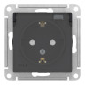 Розетка Systeme Electric Atlas Design Aqua, скрытый монтаж, с заземлением, IP44 с крышкой, со шторками, карбон ATN441046