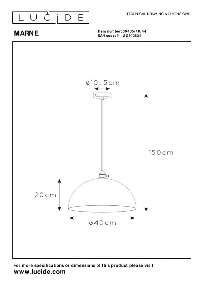 Подвесной светильник Lucide Marne 30485/40/44