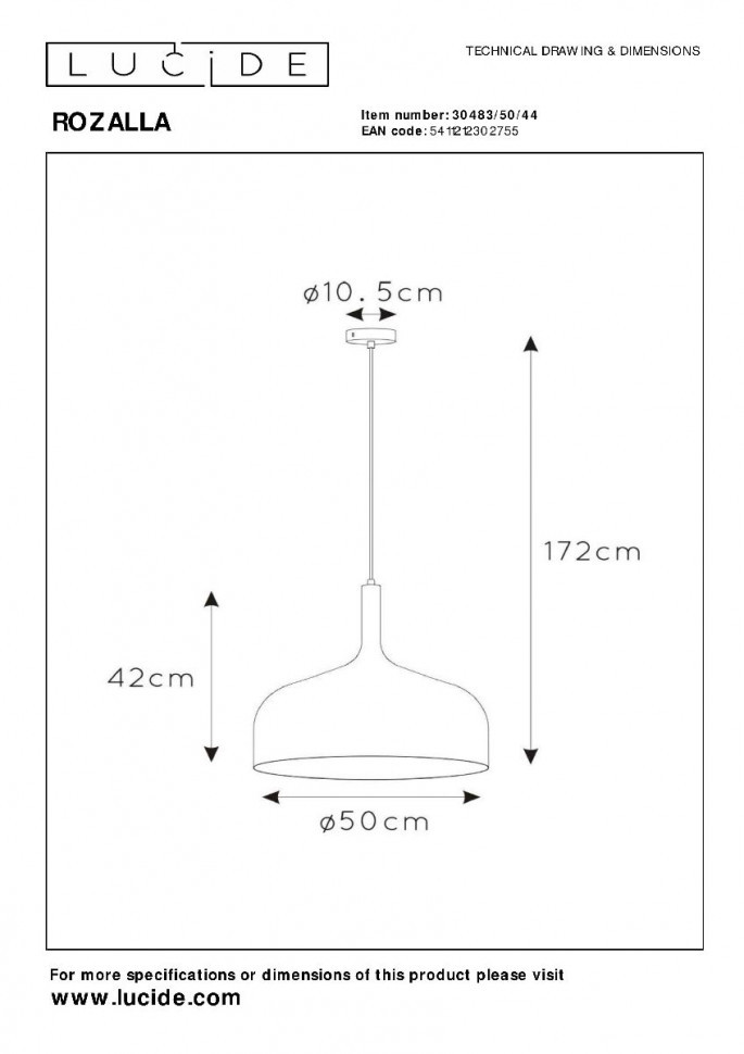 Подвесной светильник Lucide Rozalla 30483/50/44