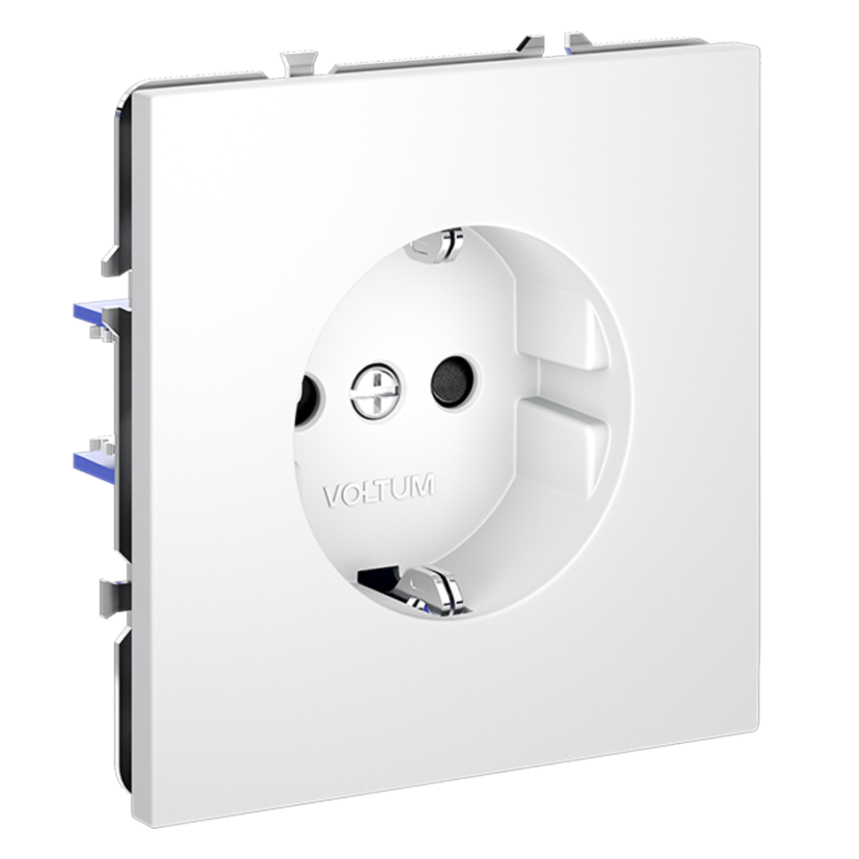 Розетка встраиваемая VOLTUM S70 с заземлением и защитными шторками, 16А, (белый матовый)