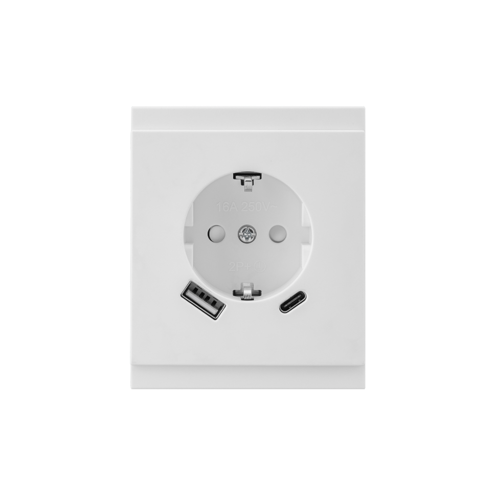 KRANZ SETE Розетка 1-ая с заземлением, шторками 16А и USB A+C быстрой зарядкой 5В/3А, жемчуг KR-79-0704-1
