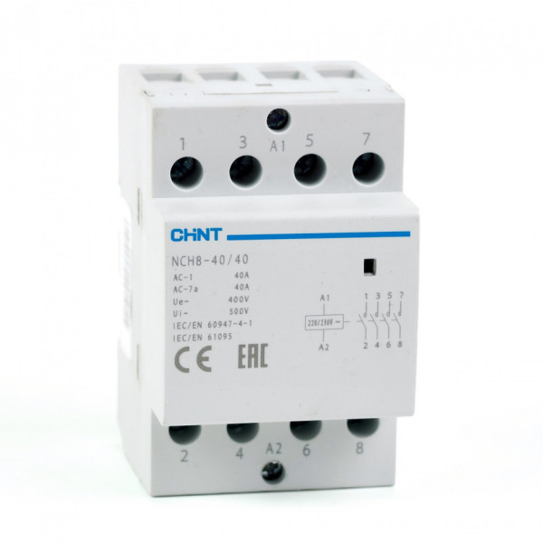 Модульный контактор CHINT NCH8-40/40 40A 4НО AC 220В/230В (380В) 50Гц 256099