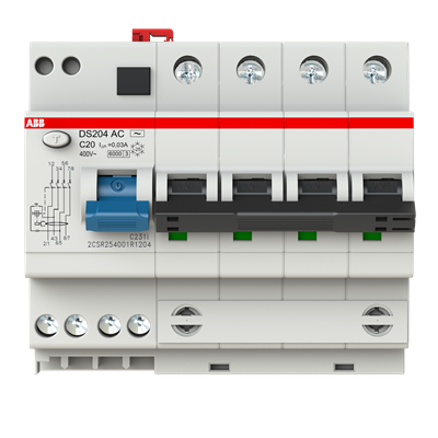 Дифференциальный автомат (АВДT) ABB DS204 AC-C20/0.03 Тип-AC 4P 20A 30мА х-ка C 6kA  2CSR254001R1204