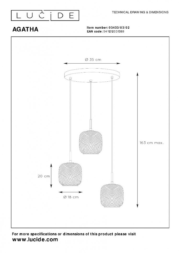 Подвесной светильник Lucide Agatha 03433/03/02