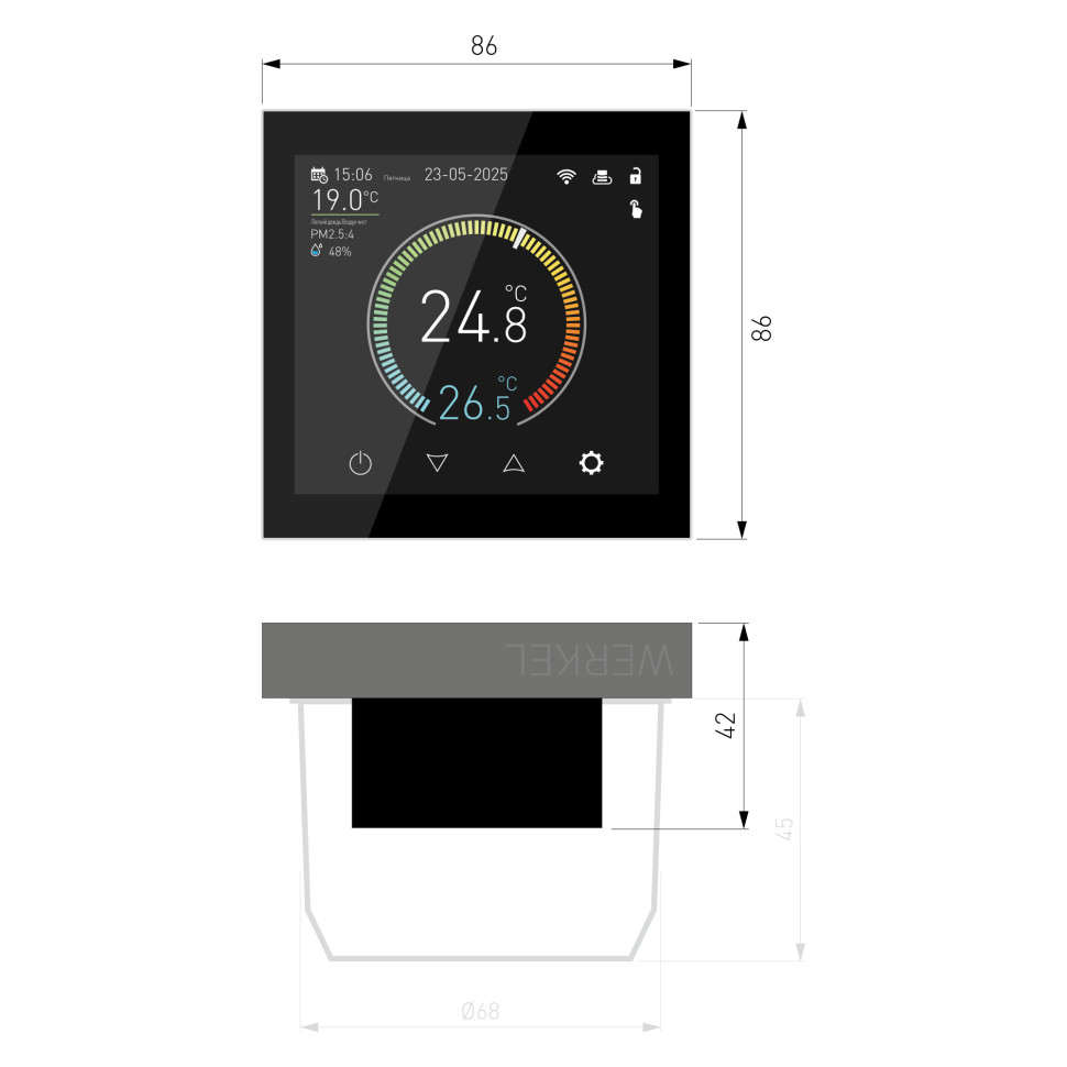 Умный сенсорный терморегулятор с LCD дисплеем (черный) W1851108