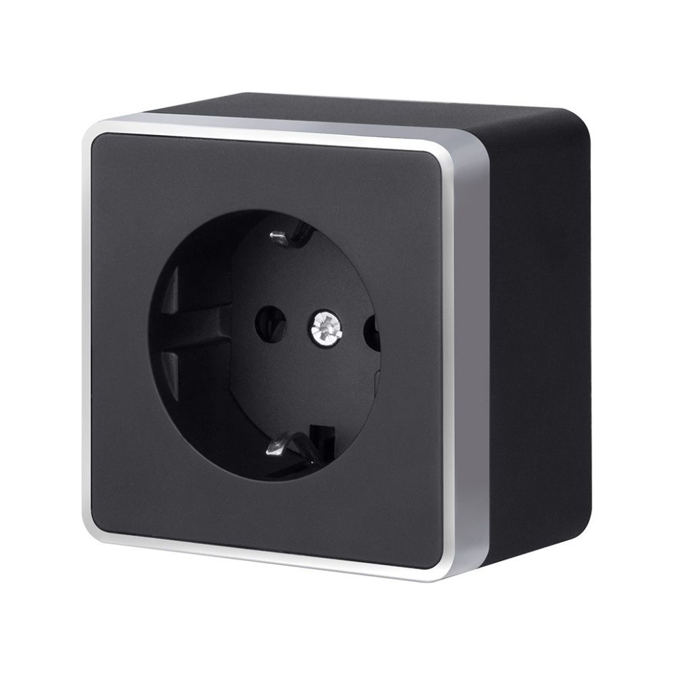 Розетка с заземлением и шторками Gallant черный с серебром W5071134 W5071134