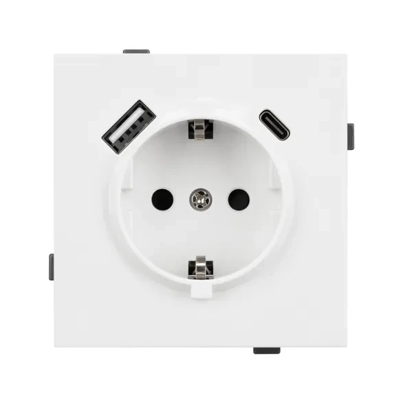 Розетка Schuko 250V 16A с USB-портом для зарядки Type A + Type C, с защитными шторками, 3,1А, 20W, IP-20, NEO 