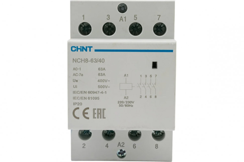 Модульный контактор CHINT NCH8-63/40 63A 4НО AC 220В/230В (380В) 50Гц 256101