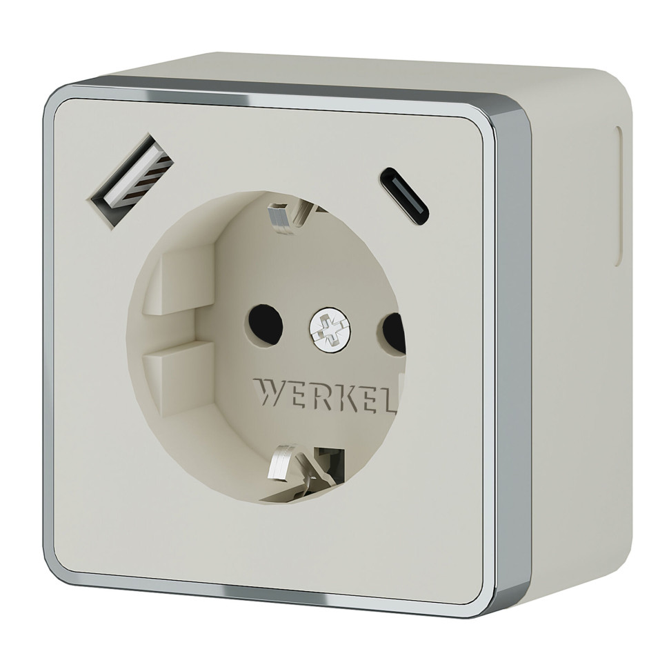 Розетка с заземлением, шторками и USB тип A+C Gallant слоновая кость W5071703