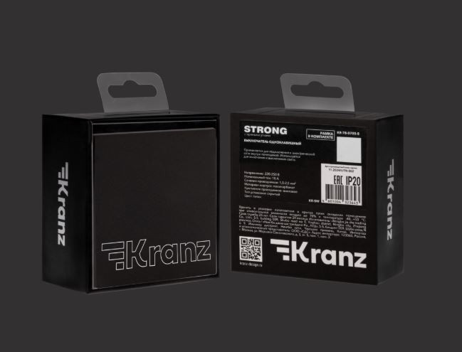 KRANZ Выключатель STRONG 1 кл 10А с/у антрацит KR-78-0705-5