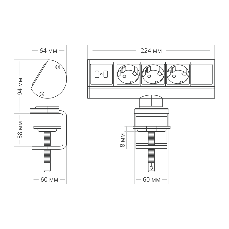 Блок розеток 102 (3 секции и 2 USB) Mebax 00-00001175