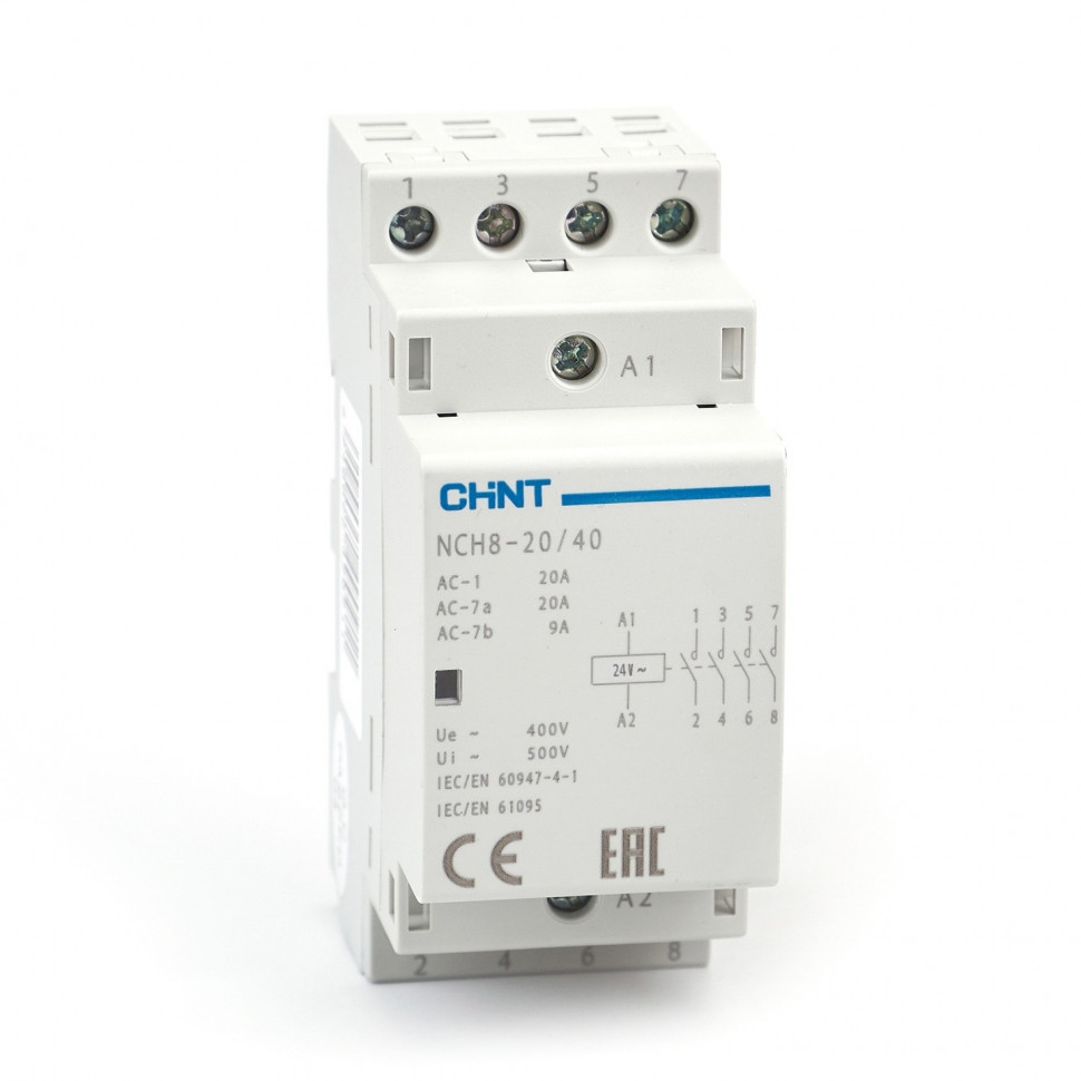 Модульный контактор CHINT NCH8-20/40 20A 4НО AC 24В/380В 50Гц 256086