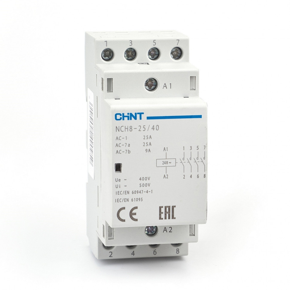 Модульный контактор CHINT NCH8-25/40 25A 4НО AC 24В/380В 50Гц 256090