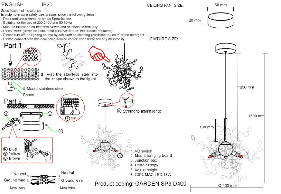 Подвесной светильник Crystal Lux GARDEN SP3 D400 GOLD