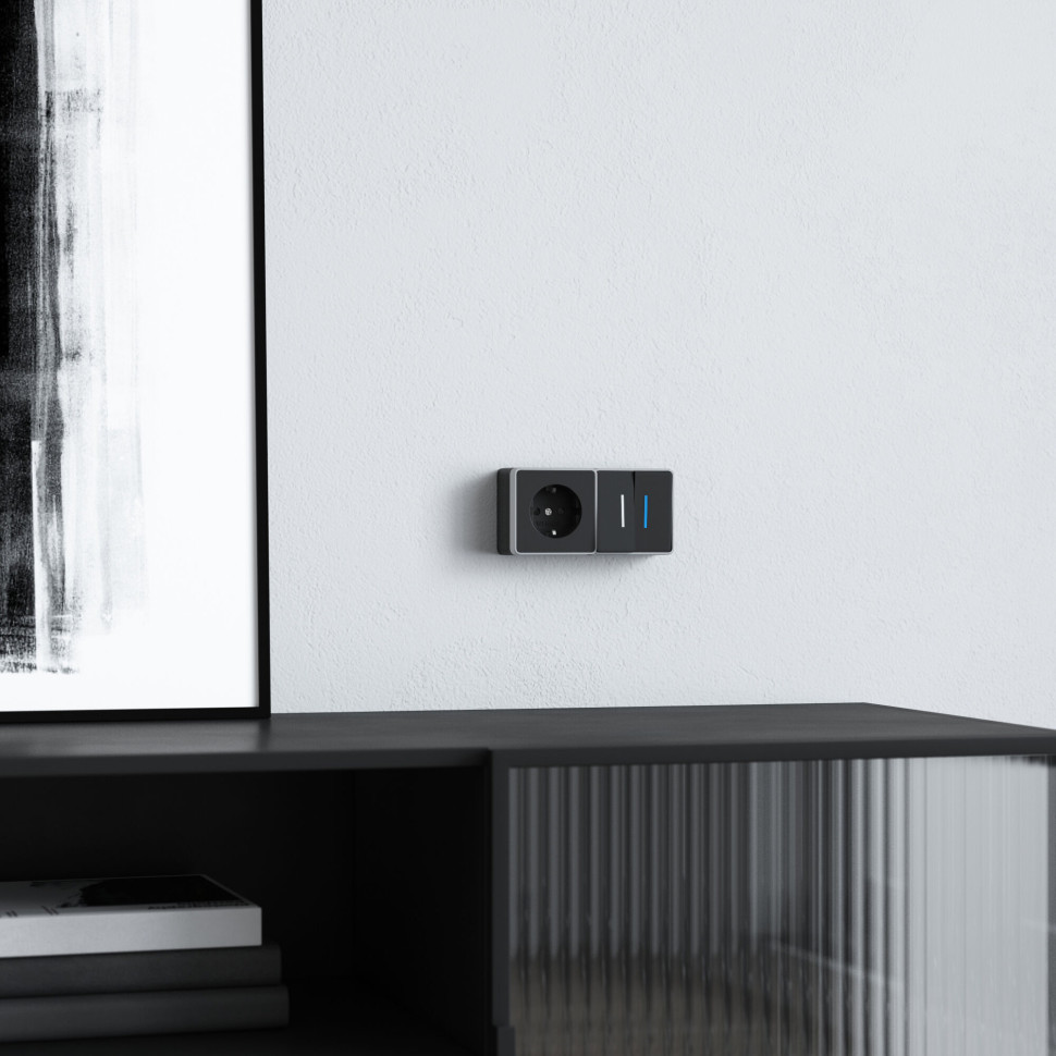 Выключатель двухклавишный с подсветкой Gallant черный с серебром W5020134 W5020134