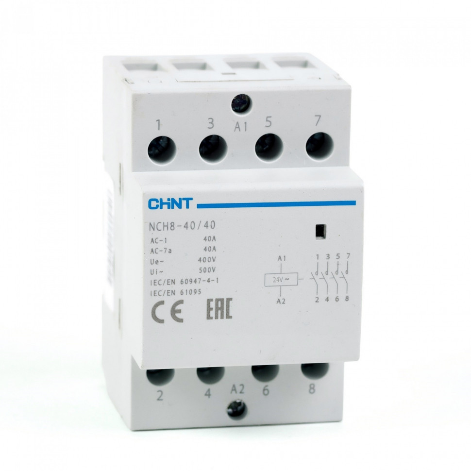 Модульный контактор CHINT NCH8-40/40 40A 4НО AC 24В/380В 50Гц 256098