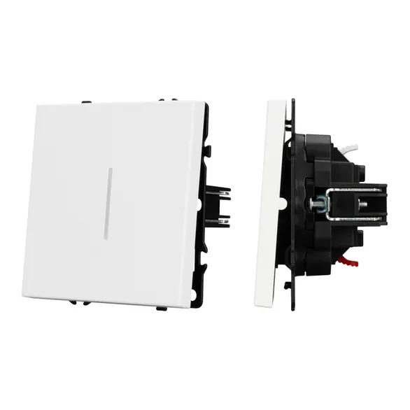 Выключатель одноклавишный проходной с подсветкой LED,  NEO PLUS самозажимные контакты (белый матовый)