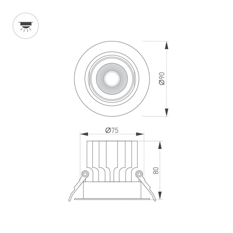 Встраиваемый светильник Arlight MS-VORTEX-BUILT-R90-12W Warm3000 (WH-WH, 40 deg, 230V) 043479