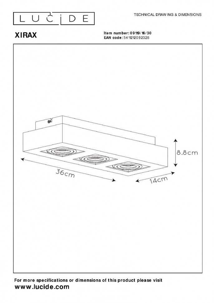 Накладной светильник Lucide Xirax 09119/16/30