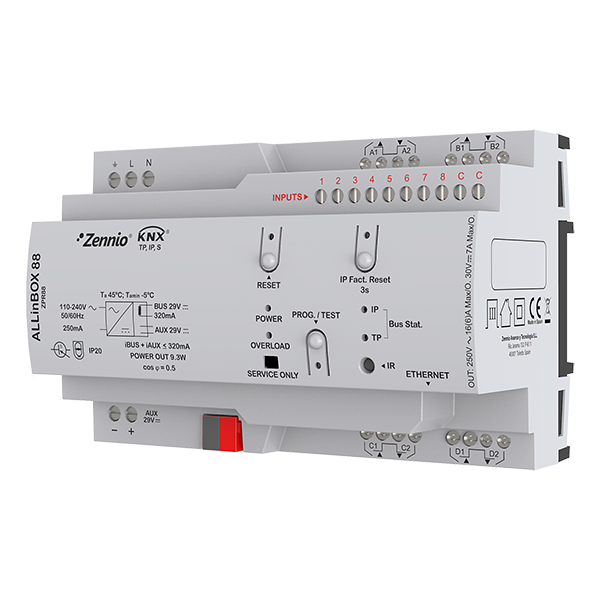 Устройство KNX с источником питания, интерфейсом KNX-IP, 8 выходов, 8 входов Zennio ALLinBOX 88 ZPR88