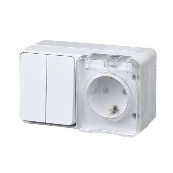 Блок: розетка со шторками 16А 250B, выключатель 2-клавишный 10А Systeme Electric AtlasDesign Profi54, белый ATN540174