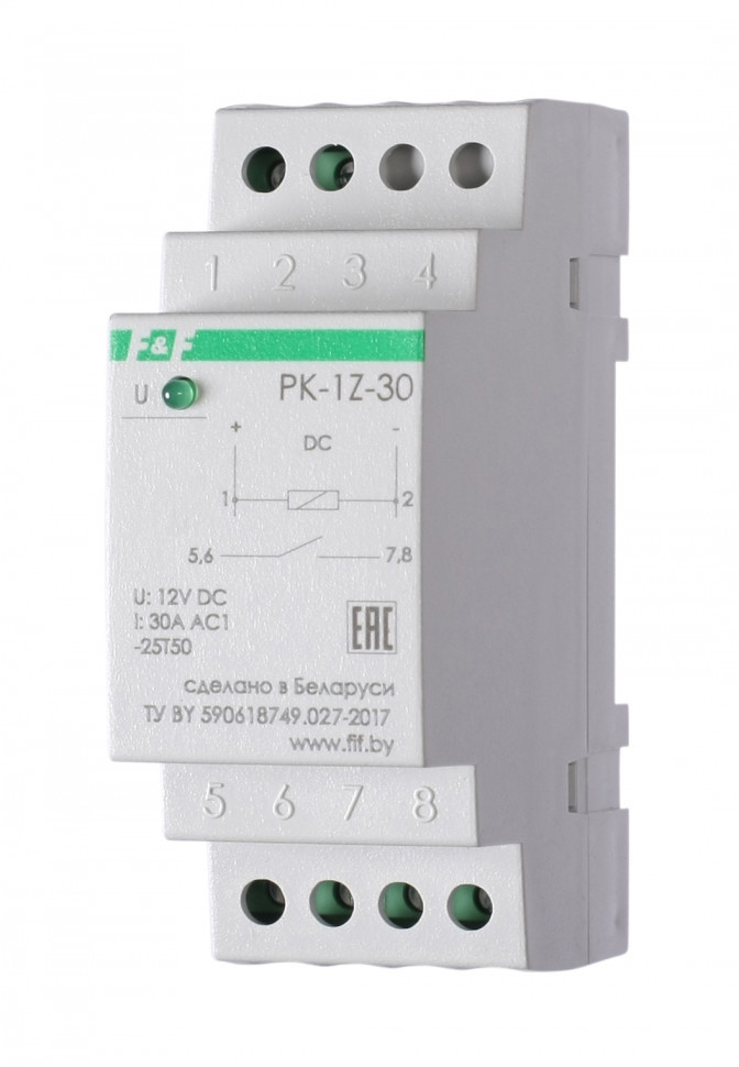 Реле промежуточный электромагнитный (Ампер-30 / Волт-12 AC/DC / Контакт-1NO) PK-1Z-30-12
