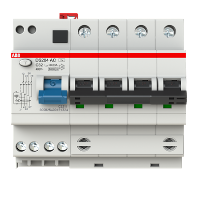 Дифференциальный автомат (АВДT) ABB DS204 AC-C32/0.03 Тип-AC 4P 32A 30мА х-ка C 6kA  2CSR254001R1324
