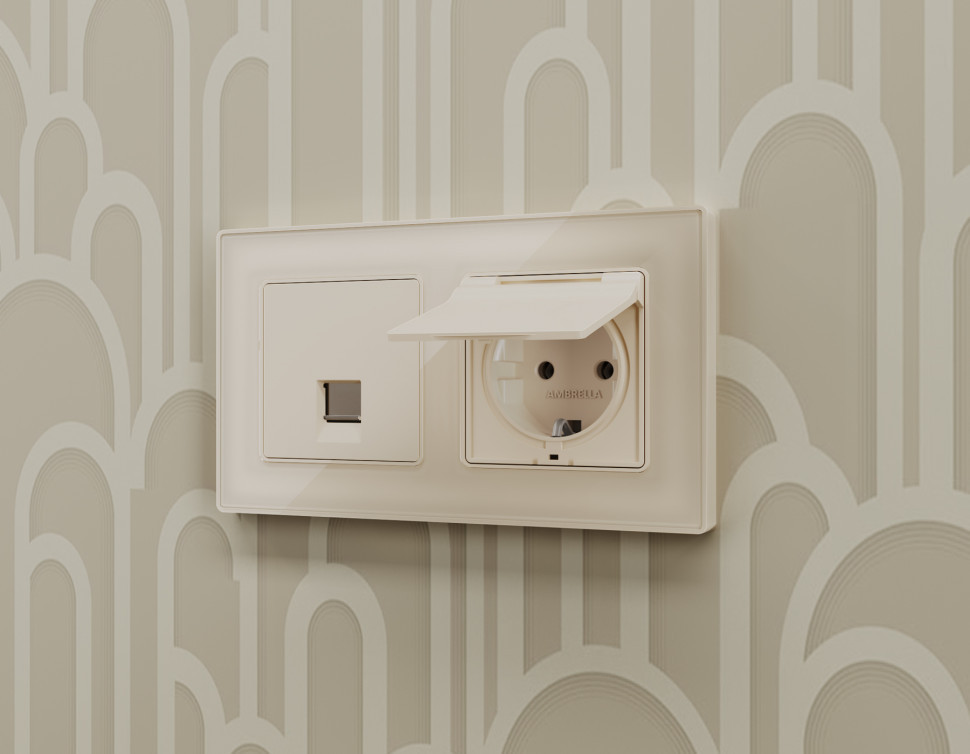 Комплект механизма компьютерной розетки ALFA MA332010 Бежевый матовый RJ-45(8P8C) CAT6 с защитной шторкой QUANT