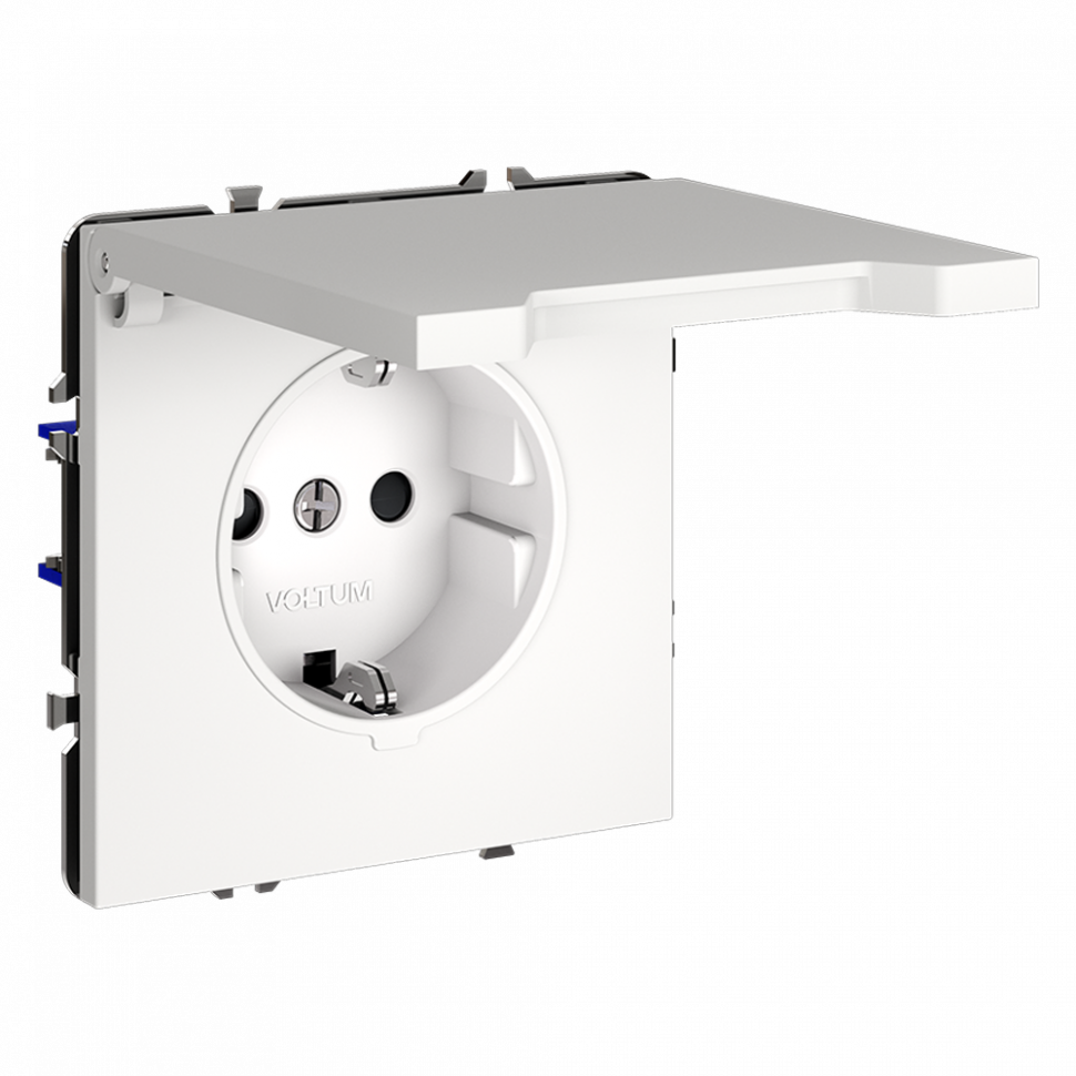 Розетка встраиваемая VOLTUM S70 с заземлением, защитными шторками и крышкой 16А, (белый матовый) VLS040302