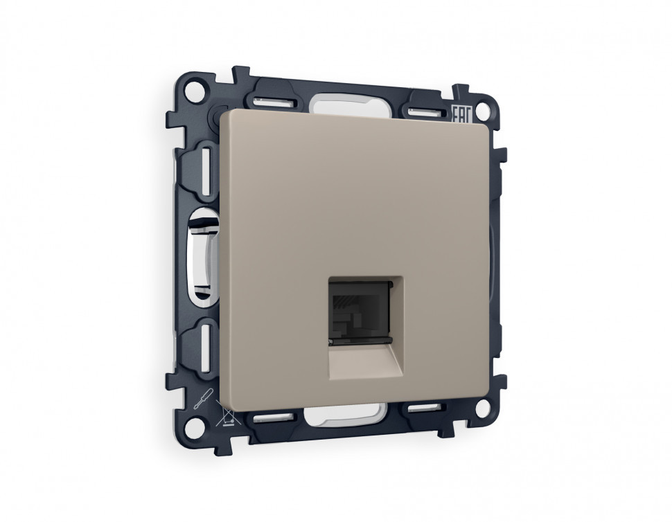 Комплект механизма компьютерной розетки ALFA MA372010 Серо-бежевый матовый RJ-45(8P8C) CAT6 с защитной шторкой QUANT
