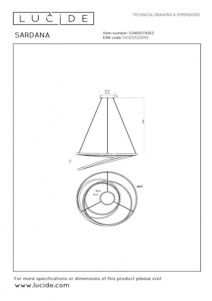 Подвесной светильник Lucide Sardana 52400/74/02