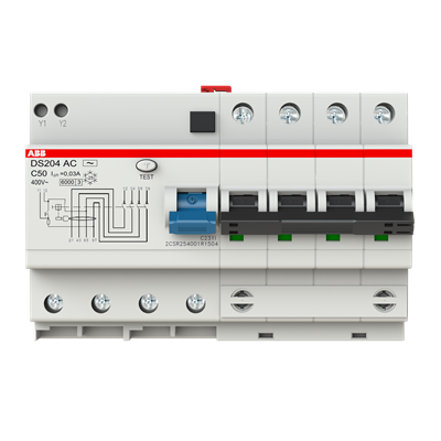 Дифференциальный автомат (АВДT) ABB DS204 AC-C50/0.03 Тип-AC 4P 50A 30мА х-ка C 6kA  2CSR254001R1504