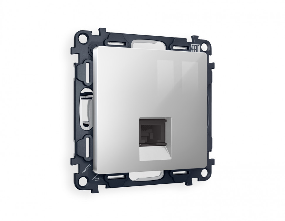 Комплект механизма компьютерной розетки ALFA MA412010 Серебро глянец RJ-45(8P8C) CAT6 с защитной шторкой QUANT