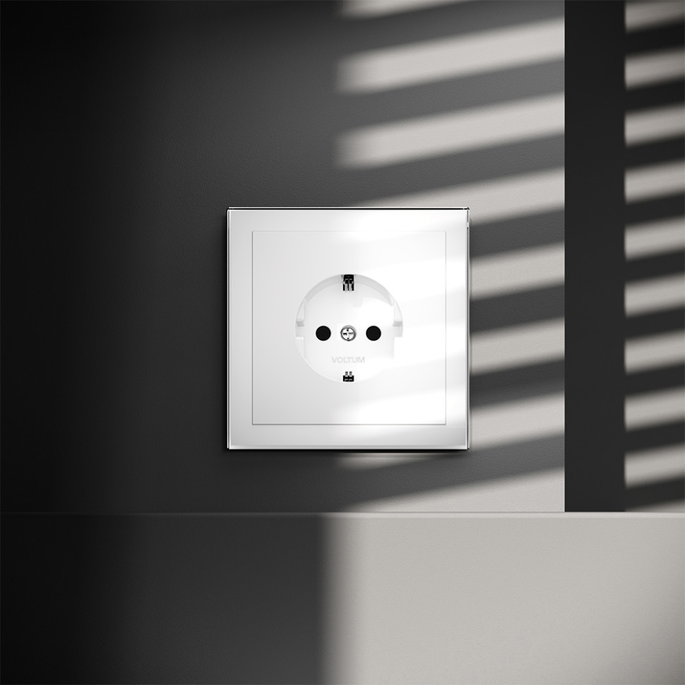 Розетка встраиваемая VOLTUM S70 с заземлением 16А, (белый глянцевый)