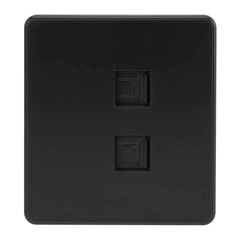 KRANZ ROUND Розетка компьютерная двойная RJ45+RJ45 кат6 с/у оникс KR-78-0725-3