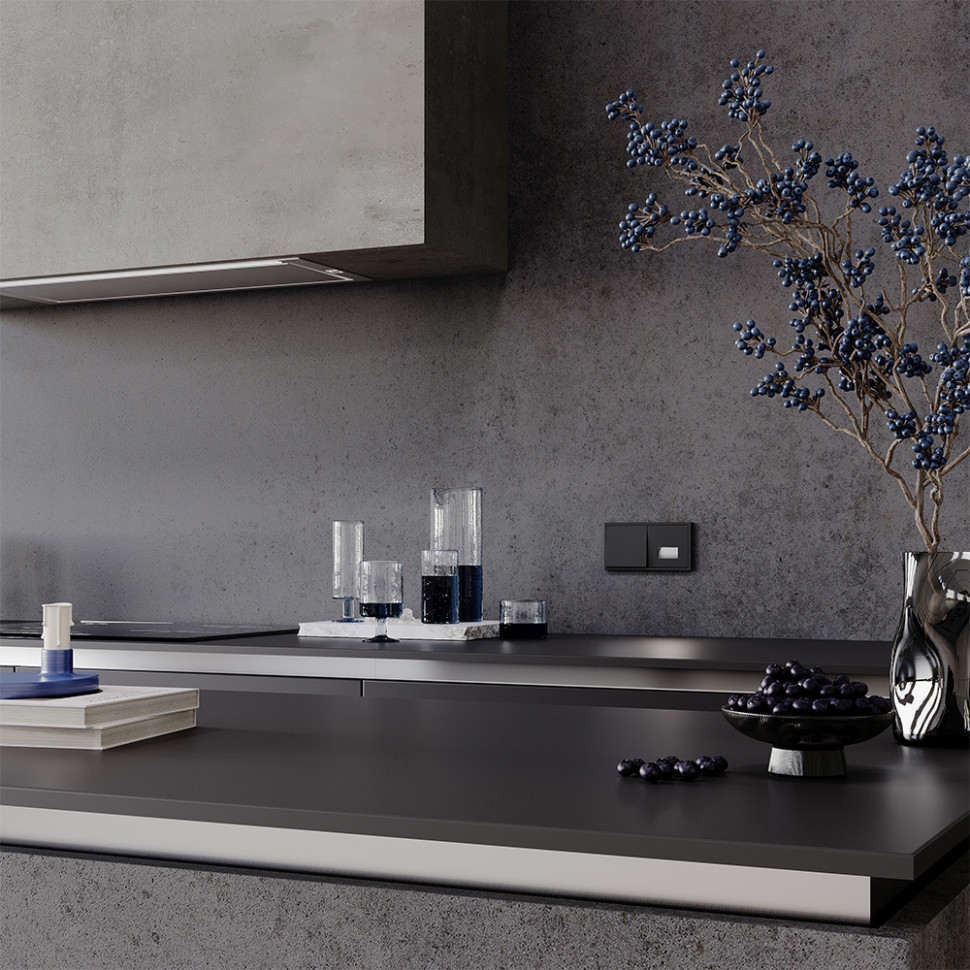 Выключатель встраиваемый VOLTUM S70 одноклавишный 10А, (черный матовый)