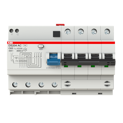 Дифференциальный автомат (АВДT) ABB DS204 AC-C63/0.03 Тип-AC 4P 63A 30мА х-ка C 6kA  2CSR254001R1634