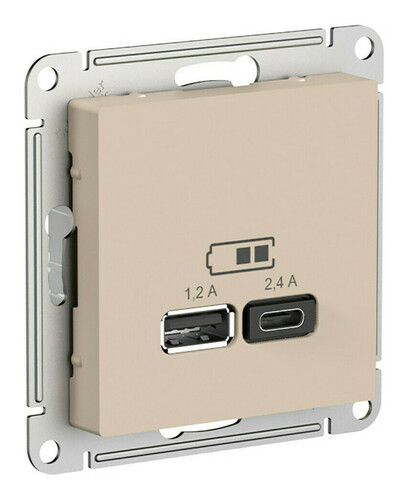 Зарядное устройство USB+Type C Schneider Electric Atlas Design песочный ATN001239