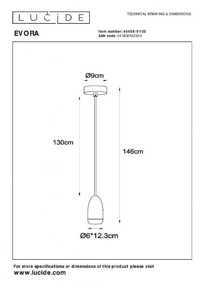 Подвесной светильник Lucide Evora 45406/01/30