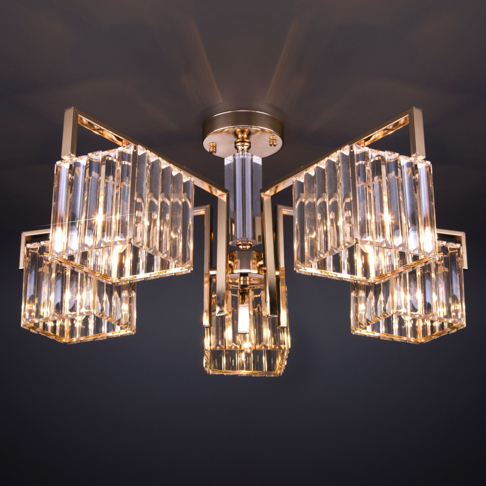 Умный потолочный светильник 10126/5 золото/прозрачный хрусталь Strotskis Smart (10117/5)