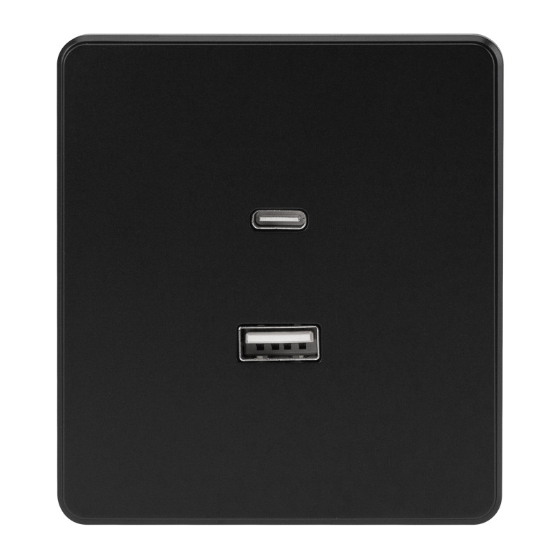 KRANZ ROUND Розетка USB-A+Type-C 3А с функцией быстрой зарядки оникс KR-78-0734-3