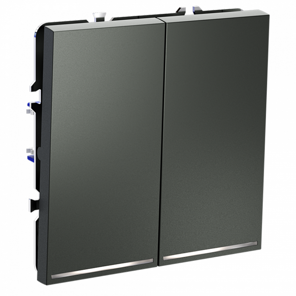 Проходной переключатель встраиваемый VOLTUM S70 двухклавишный с подсветкой 10А, (титан) VLS020406