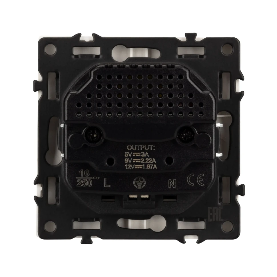 Розетка Schuko 250V 16A с USB-портом для зарядки Type A + Type C, с защитными шторками, 3,1А, 20W, NEO PLUS контакты винтовые 