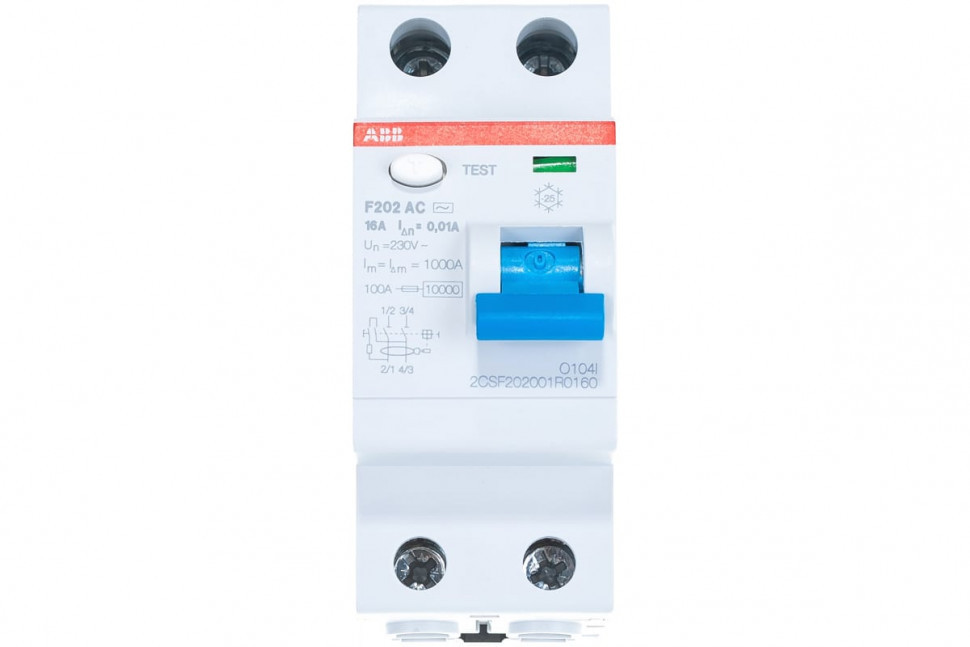 Устройство защитного отключения (УЗО) ABB F202 AC-16/0.01 Тип-AС 2P 16A 10мА 2CSF202001R0160
