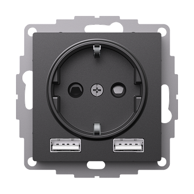 Розетка силовая+USB Schneider Electric Atlas Design Базальт ATN001430