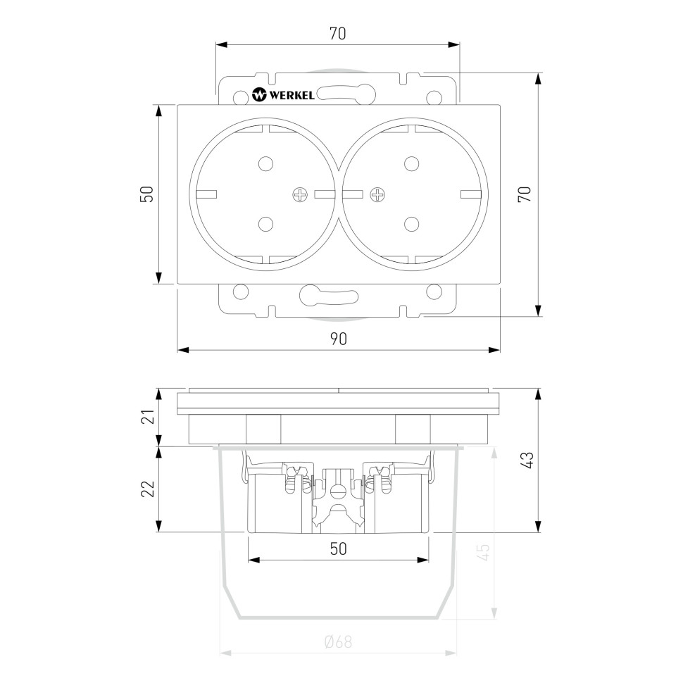 Розетка двойная с заземлением (графит рифленый) W1172004