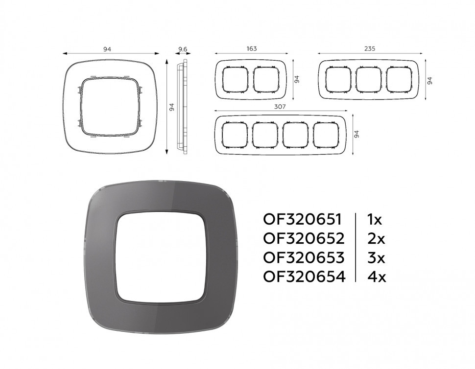 Рамка OMEGA Radian (Антрацит серый Стекло органическое) 4-ая OF320654