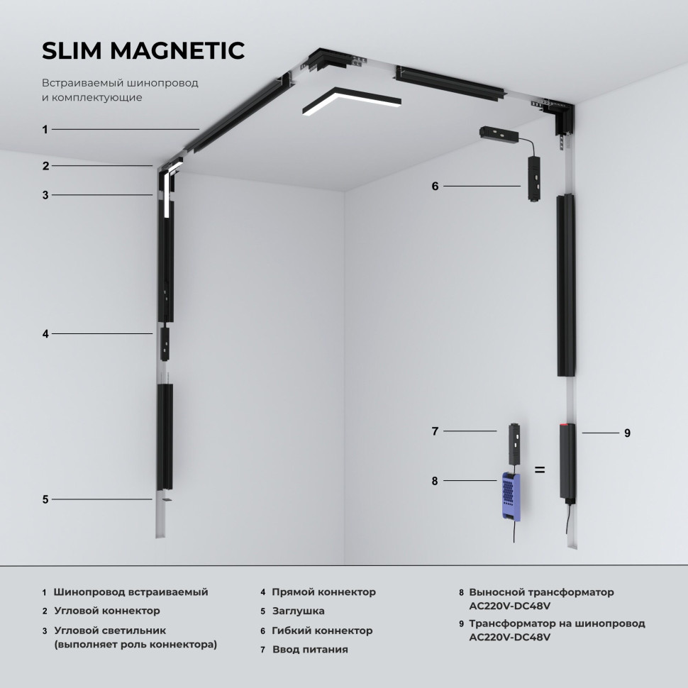 Slim Magnetic Шинопровод встраиваемый под ГКЛ 12,5мм (черный) (2м) 85207/00 85207/00